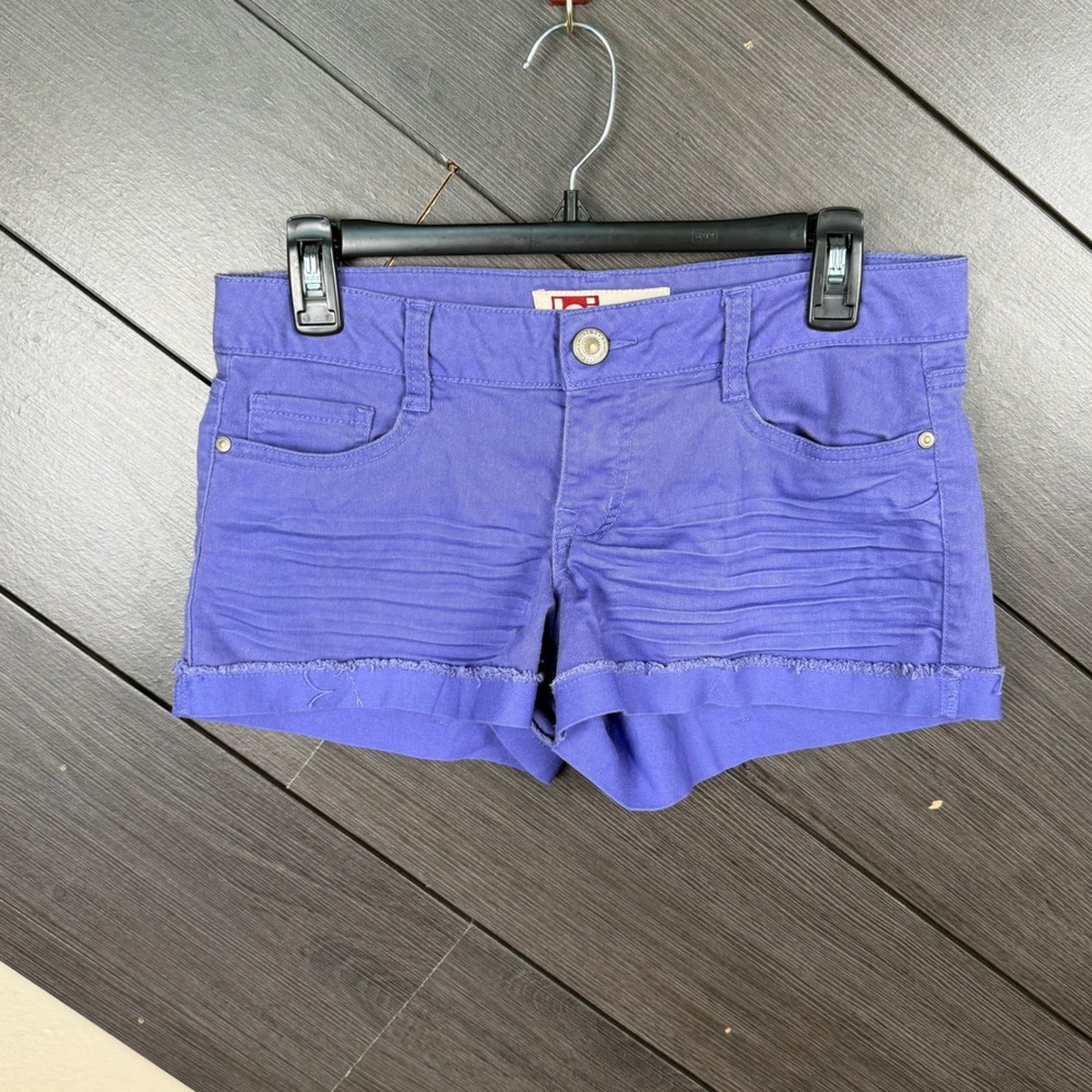 Lei Ashley Low Rise Women's Cuffed Denim Shorts Size 7 Purple Stretch Y2K